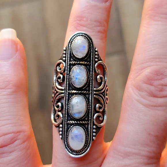 New Rainbow Moonstone 925 Silver Statement Ring. - Picture 1 of 8